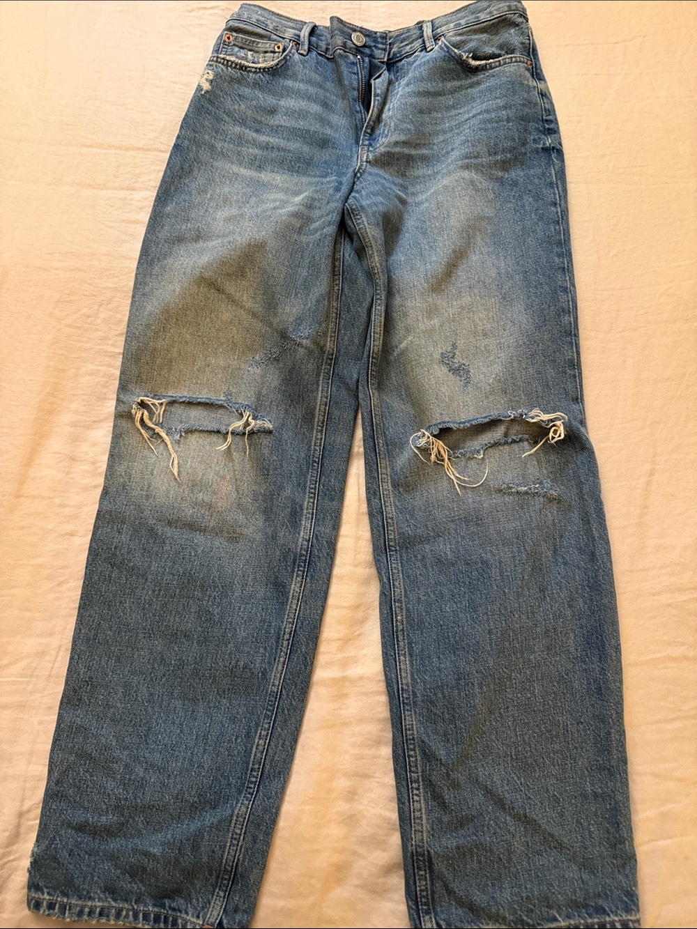 Zara Women's Distressed Straight-Leg Jeans - Blue size 4
